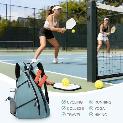 Pickleball Bag for Women and Men, Adjustable Pickle Ball Backpack, 2 in 1 Sports Sling Bag for Pickleball Paddles - color: Blue Grey