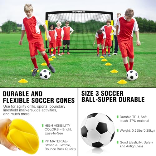Kids Soccer Goal for Backyard Set - 2 Set of 7X5 / 6X4 ft Toddler Soccer Nets Training Equipment, Soccer Ball, Pop Up Portable Soccer Set for Kids and Youth Games and Training Goals Ages 3-16 Gift - color: 1.Black Yellow, style: 7' x 5'