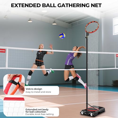 Volleyball Setter Trainer Net Setting Training Equipment,with Mobile Pulleys, Adjustable Height/Angle,Can Be Filled with Water,Indoor and Outdoor Volleyball Serve, Dunk and Set Practice Net