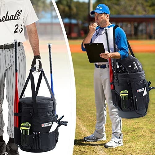 VIGERARI Baseball Bucket Bag- Coach Bag-Expandable Softball Bucket Organizer with Padded Seat