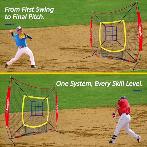 7x7ft Baseball Net with Strike Zone, Large Pocket Baseball Training Net for Hitting/Batting/Pitching/Throwing,Scratch Resistant Base,Indoor/Outdoor Versatile Use for All Levels