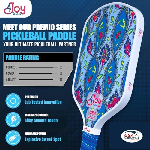 4Joy Pickleball Paddle Premio Series - Thermoformed Premium T700 Carbon Fiber Pickleball Paddless - Professional Pickleball Rackets for Women & Men - 16mm Honeycomb Core - USAP Approved - style: Union Pack: Damask