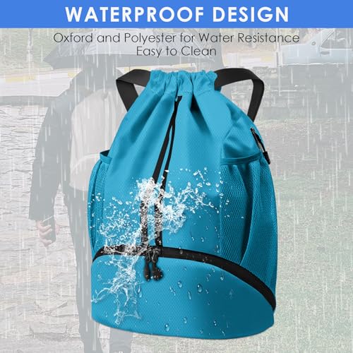BROTOU Soccer Bags, Football Backpack, Volleyball Bag, Drawstring Backpack with Ball and Shoe Compartment, Football bags for Equipment Swim Gym Bag - color: Lake Blue