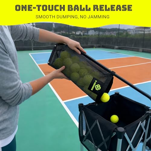 Lightweight Tennis Ball Hopper – Holds 50+ Tennis Balls or 40+ Pickleballs | Durable Steel Frame | Portable Adjustable Ball Picker for Hard Court, Clay, Grass - color: Black
