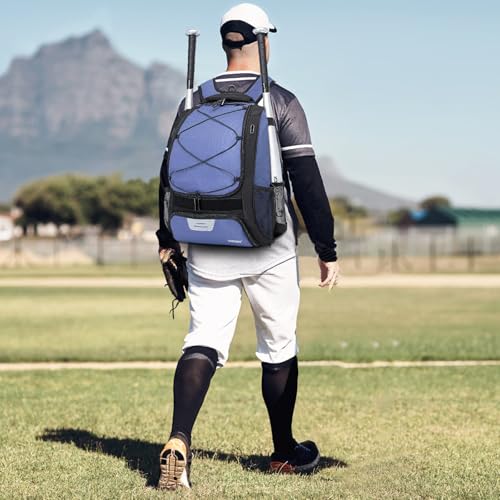 DAFISKY Baseball Bag Softball Backpack - Youth Adult T Ball Bat Equipment Bag with Bat Helmet Holders, Shoe Compartment - color: Purple