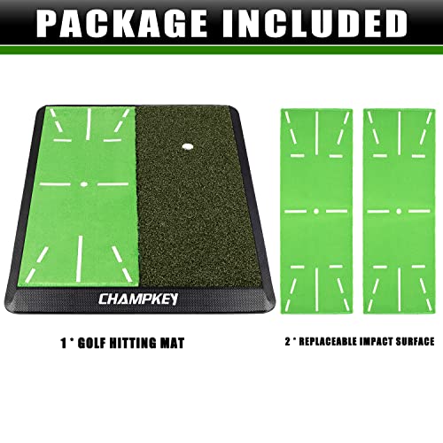 CHAMPKEY Heavy-Duty Golf Hitting Mat - Swing Path Feedback Golf Practice Mat - Ideal for Indoor and Outdoor Training - size: 13" x 17", style: Impact & Fairway Mat with 2 Pads