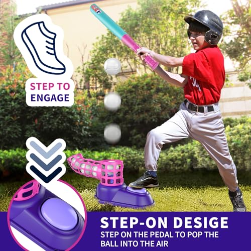 Bennol T Ball Set Toys for Kids 3-5 5-8, Kids Baseball Tee for Boys Toddlers, Auto Ball Launcher, Indoor Outdoor Outside Sports Tee Ball Set Toys Gifts for 3 4 5 6 Year Old Boys Toddler Kids