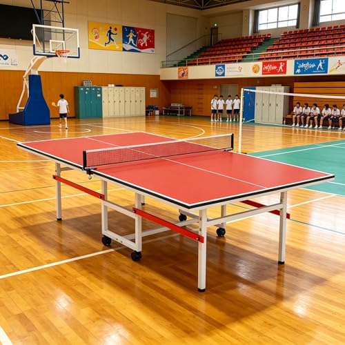 8FT Table Tennis Table with Net, Indoor/Outdoor Professional Ping Pong Table for Kids Adults, Folding Ping Pong Table, Complete Set with Paddles and Balls, School Playground Game Table