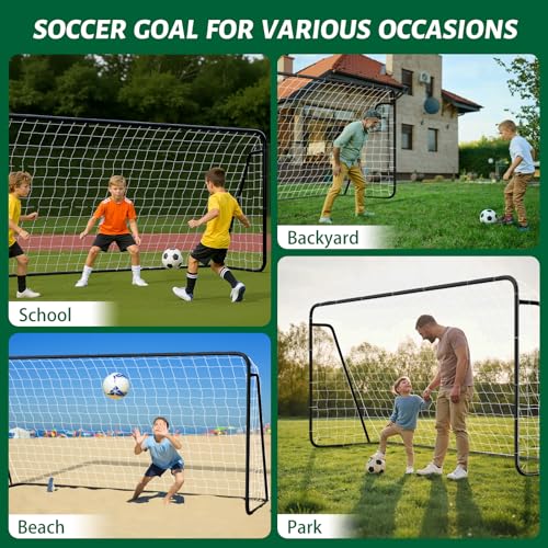 NAIZEA Soccer Goals - 24x8/21x7/18x7/12x6/16x7/10x6/8x6/6x4FT Soccer Goals for Backyard Training- Portable Metal Soccer Net for Youth & Adults - Heavy Duty Steel for Indoor Outdoor Games & Practice - size: 12ft x 6ft, style: Starter-Black/Steel