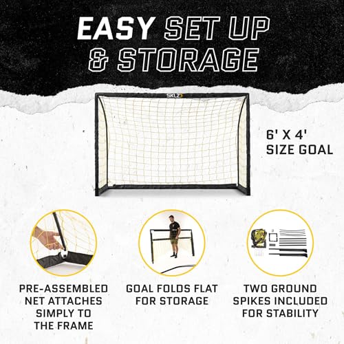 SKLZ Youth Striker Goal – 6x4 Soccer Goal for Kids, Foldable & Portable, Weather-Resistant, Pre-Assembled Net, Quick Setup, Backyard Soccer Goal for Shooting Practice and Skill Development