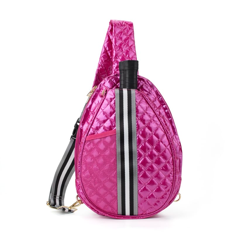 The Brooklyn Pickleball Puffer Sling Bag – Lightweight, Water-Resistant Bag for Paddles, Balls & Bottles with an Adjustable Strap (Electric Pink) - color: Electric Pink