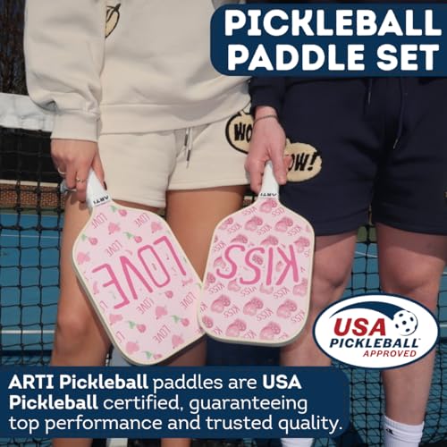 ARTI Pickleball Paddles Set of 2-USAPA Approved Fiberglass Surface Pickleball Set,2 Pickleball Rackets, 4 Balls and 1 Portable Carry Bag - color: Valentine