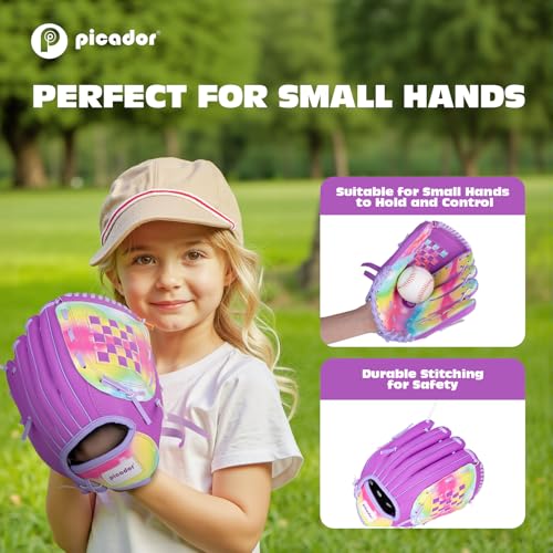 Baseball Glove 10.5'' - Colorful Girls Softball Gloves for Kids Children Youth Training Play, Left Infielder's Mitts Right Hand Throw