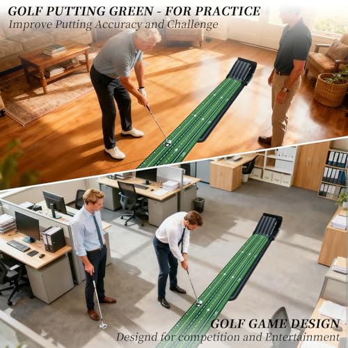 Putting Green Indoor - Practice Uphill Putts, Golf Putting Mat with Auto Ball Return, Golf Training Aid for Home, Office, Backyard, Party Game, Great Gifts for Men Dad