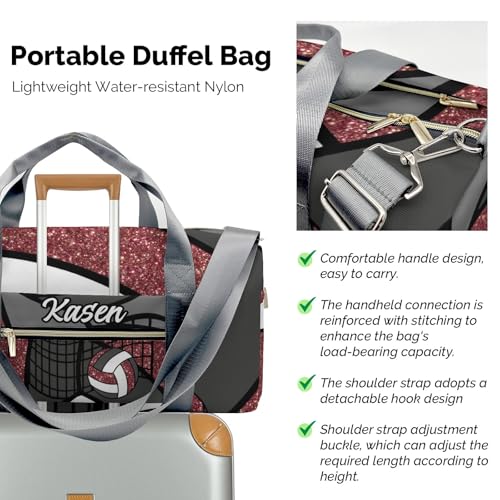 Sport Volleyball Maroon Personalized Sport Duffel Bag Custom Name Travel Gymnastics Sports Gym Dance Training Weekend Bag for Women Men