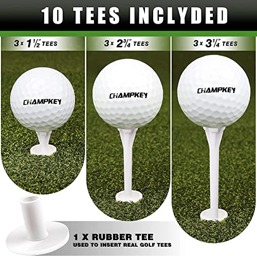 CHAMPKEY Premium Synthetic Turf Golf Hitting Mat | Heavy Duty Rubber Base Golf Practice Mat | Come with 1 Rubber Tee and 9 Plastic Tees - size: S (8.5" x 17"), style: PRO Version