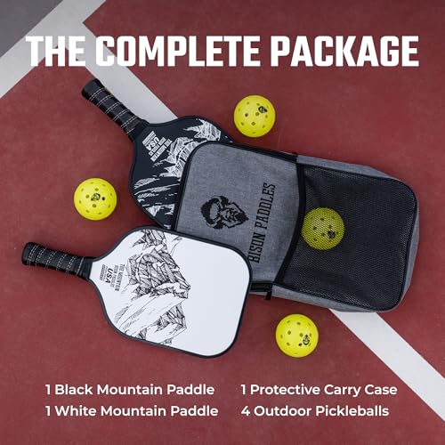 Bison Paddles: Carbon Graphite Pickleball Paddles - Lightweight Pickleball Rackets | Honeycomb Composite Core Improves Pickle Ball Placement and Increases Power | Durable Unibody Construction - color: Mountain Bundle