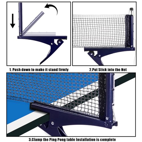 Hbaushun Collapsible Table Tennis Net,Training Competition Professional Ping Pong Net Portable Posts with Adjustable Strength Clip,Stable Base for Standard Table