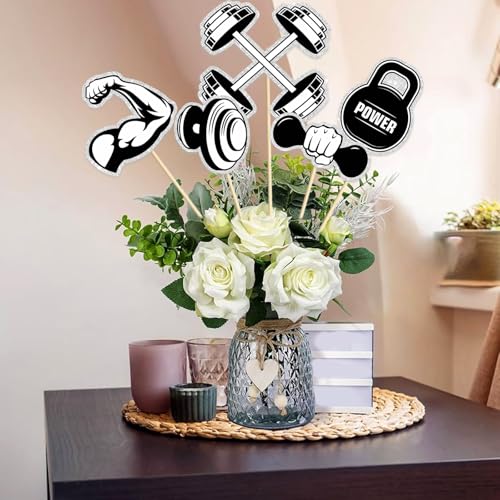 Gym Workout Theme Centerpiece Sticks,Biceps Dumbbells Kettlebells Abodominal Wheels Bodybuilding Table Toppers,Baby Shower Party Supplies Black.Set of 15 - color: Jz