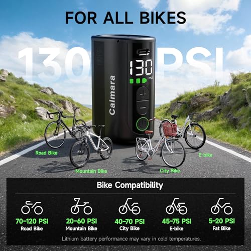 MY20 Electric Bike Pump with Gauge, 130 PSI Fast Inflate, Mini Bicycle Pump with Presta & Schrader Valve, Auto Stop, Portable Rechargeable Air Pump for Road Bike, Mountain Bike, E-Bike - color: Black