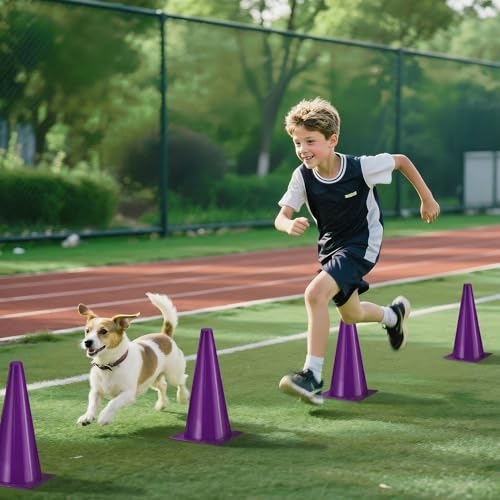 12 Inch Durable Cones,12pcs Versatile Plastic Traffic Cones and Soccer Cones for Sports Training,Agility Drills,Parking Safety,Basketball Training,Football Training. - color: purple