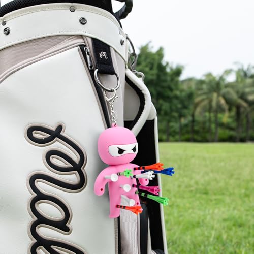 Golf Tee Holder, Ninja Portable Funny Golf Tees Holder Keychain Golf Gift Golf Accessories for Men & Women - color: Pink