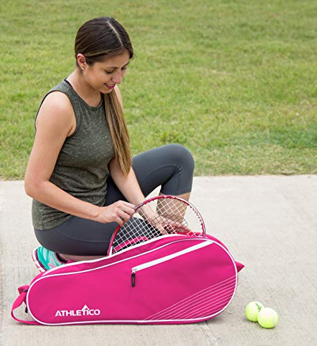 Athletico 3 Racquet Tennis Bag | Padded to Protect Rackets & Lightweight | Professional or Beginner Tennis Players | Unisex Design for Men, Women, Youth and Adults (Pink)