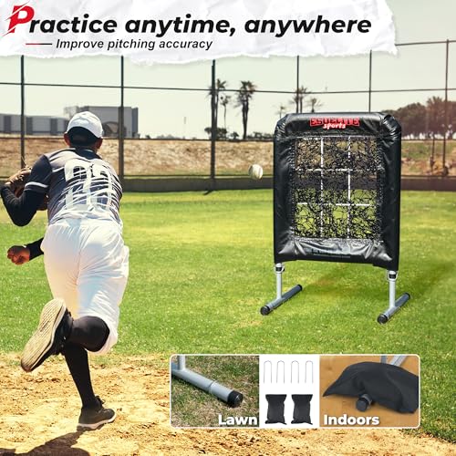Heavy-Duty 9 Hole Pro Style Baseball & Softball Pitching Net with Strike Zone Target - Adjustable Portable Design - style: Black Pro