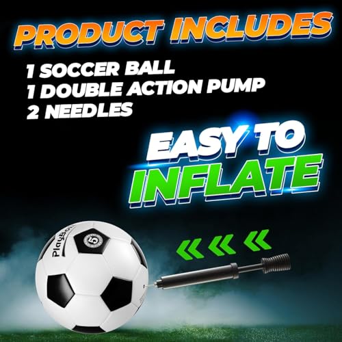 PlayBolt Soccer Ball Size 5 with Pump - Black & White Training Practice & Match Ball for Kids, Youth and Adults (Pack of 1 or 4) - size: 1-Pack