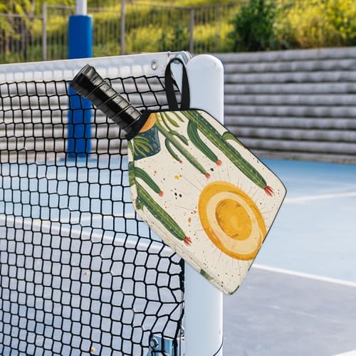 Pickleball Paddle Cover with Pockets and Handle Strap, Racket Sleeve and Ball Holder Organizer, 1 Pcs - color: yellow