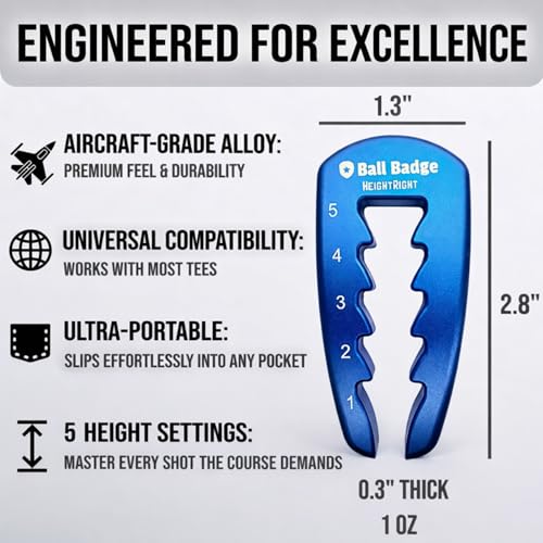 Adjustable Golf Tee Height Tool (5-Level Precision) – Universal Fit for Wooden & Plastic Tees, Consistent Tee Height Setter for Drivers, Fairway Woods & Irons, Durable Aluminum Golf Swing Training Aid - color: Blue