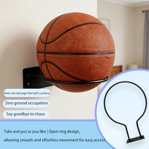 Wall Mount Ball Display Rack, Sports Ball Storage Holder for Basketball, Football, Soccer, Volleyball