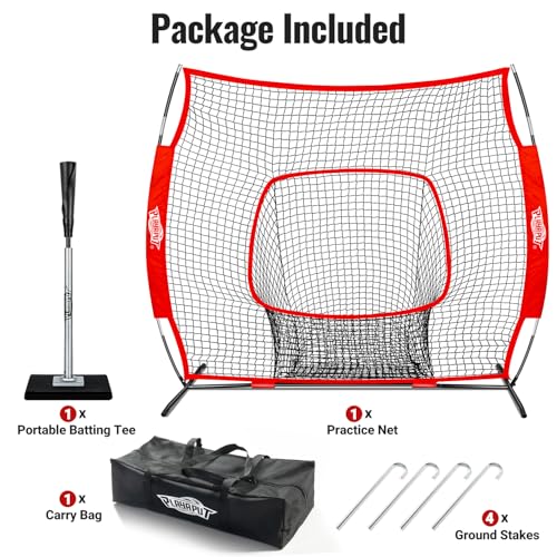 PLAYAPUT Baseball Batting Tee and Practice Net Combo for Batting, Hitting, Pitching,Throwing,6FT Baseball Net with Large Pocket Holds 50+Balls,Height Adjustable 25" to 37" Hitting Tee for All Players