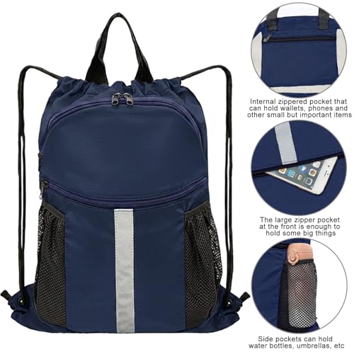 Drawstring Backpack with Shoes Bag Waterproof String Beach Bag for Sports Gym Swim(Navy) - color: Navy