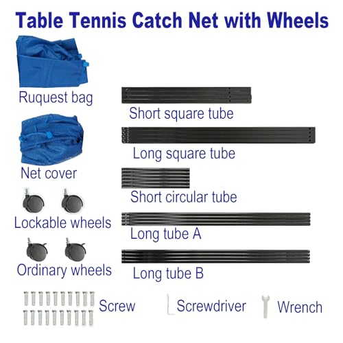 Table Tennis Catch Net with Ball Collection Bag - Premium Ping Pong Catch Net & Training Equipment for Robots & Serving Practice, Foldable Table Tennis Training Equipment Backstop Catcher
