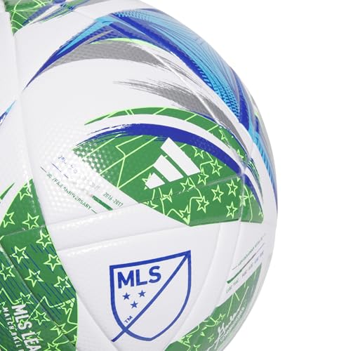 adidas Unisex MLS Soccer Ball - color: White/Green/Glory Blue/Solar Blue, size: 5