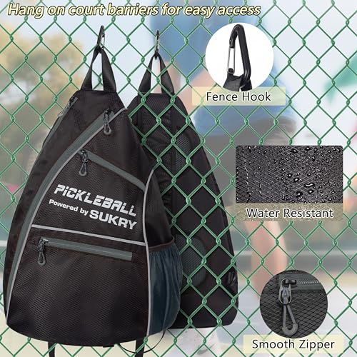 SUKRY Pickleball Bag Sling backpack with Water Bottle Holder for Men and Women Pickle ball Accessories Water-Resistant Sprot Bag - color: Grey