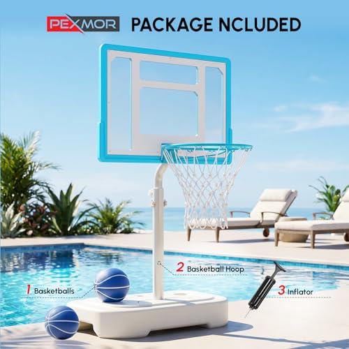 PEXMOR 2.95FT - 3.94FT Adjustable Height Basketball Hoop for Poolside, Shatterproof PC Backboard & Impact Resistant Filling Base, Upgraded Knobs Adjust Height Easily, for Pool Outdoor Teens Adults