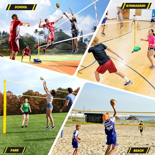 Volleyball/Badminton Net Poles,Volleyball Poles with Wheels,Adjustable 4 Heights 5ft-6.8ft Volleyball Net with Poles for Kids, Adults,Outdoor & Indoor (Blue+Yellow) - color: Blue+yellow