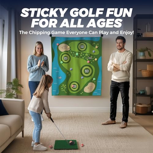 TOY Life Golf Chipping Game, Double-Sided Sticky Golf Pro Battle Mat with 20 Sticky Balls & 4 Darts, Backyard Chipping Games for Adult Kids Outdoor & Indoor