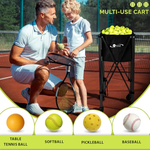 Morvat Tennis Ball Cart 2.0 with Replacement Bag, Portable & Lightweight, Foldable Frame, 1 Year Warranty