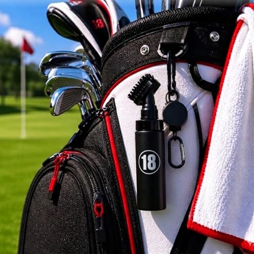 East/18 Aquabrush18 Golf Club Cleaner 4oz Pump Water Bottle Brush with Nylon Bristles, Retractor & Carabiner Clip | Lightweight, Durable & Leak-Resistant Cleaning - color: Black