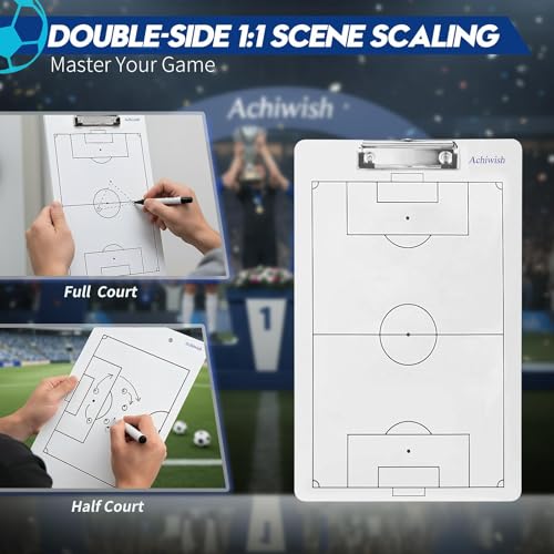 Soccer Coaching Board, Premium Soccer Clipboards for Coaches, Waterproof Soccers Whiteboard for Coaches, Double-Sided Soccers Tactics Board with Tactics Field & Lineup Planner, Achiwish