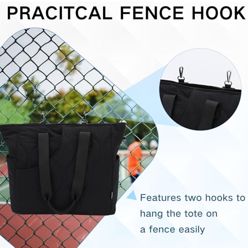 VASCHY Pickleball Tote Bags For Women With Fence Hook, Quilted Puffer Pickleball Paddle Holder Case Gym/Sports Tote - color: Black