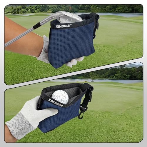 Golf Club and Golf Ball Cleaning Bag - Cleans Club Grooves, Golf Bag Accessories,Waterproof Clean Face Tech, Detachable Clip, Machine Washable,Golfer Gifts for Men(1-Pack,Dark Blue) - color: DARK BLUE