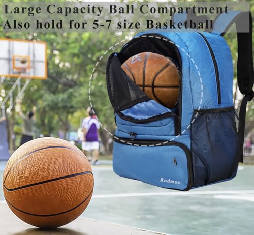 Soccer Bag, Basketball Backpack, Sports Equipment Bag with Shoes and Ball Compartment Holds Sneaks, Helmet, Basketball, Football, Vollyball, Gloves - color: Blue/Black
