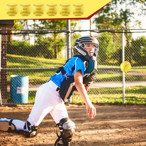 Jenaai 6 Pcs Weighted Training Baseballs Bulk 6oz to 12oz Weighted Softballs with Drawstring Bag for Hitting, Pitching Practice Strength Development