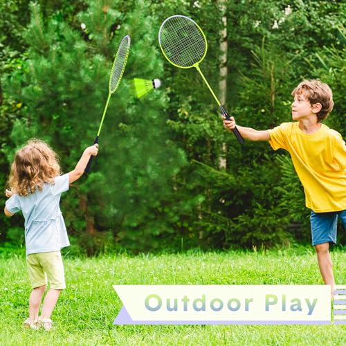 12 Pack Badminton Rackets Set Including Badminton Racquets, Nylon Shuttlecocks and Carry Bag for Outdoor Backyard Games Beginners - color: Fluorescent Yellow