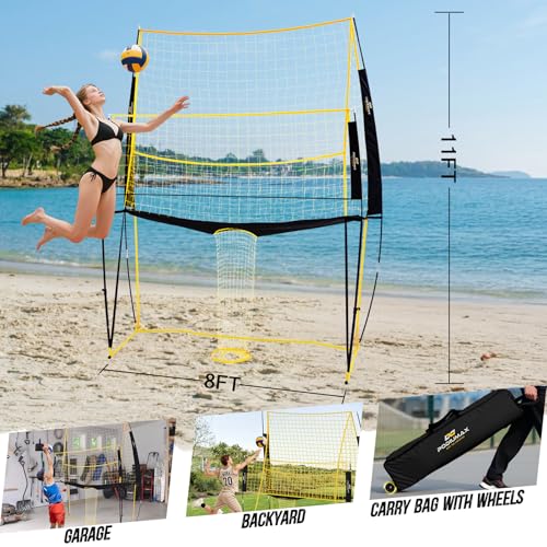 Volleyball Training Equipment, 11x8FT Adjustable 6.5–8 ft, Volleyball Practice Net for Serve & Spike, 2-in-1 Train & Play, Fast Setup, Stable Frame Training Net for Backyard Indoor Outdoor