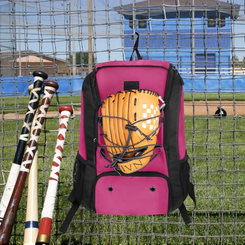 MATEIN Baseball Backpack, Softball Bat Bag with Shoes Compartment for Youth, Boys and Adult, Lightweight Baseball Bag with Fence Hook Hold TBall Bat, Batting Mitten, Helmet, Caps, Teeball Gear - color: Pink Black, size: 47L